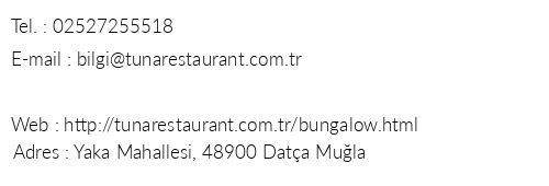 Tuna Restaurant& Bungalow Evler telefon numaralar, faks, e-mail, posta adresi ve iletiim bilgileri